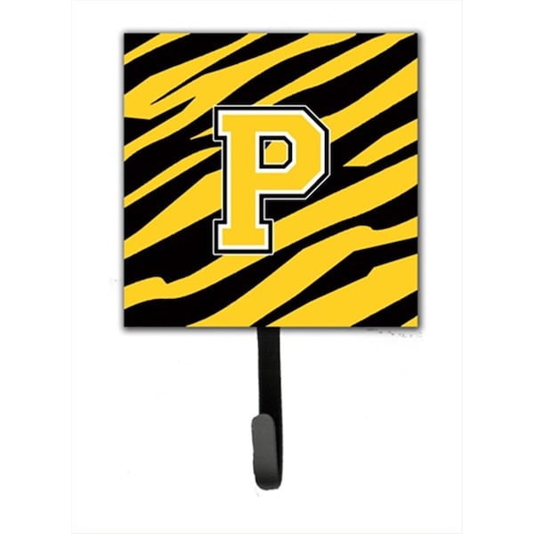 Carolines Treasures Letter P Initial Monogram - Tiger Stripe - Black Gold Leash Holder Or Key Hook CJ1026-PSH4 - main